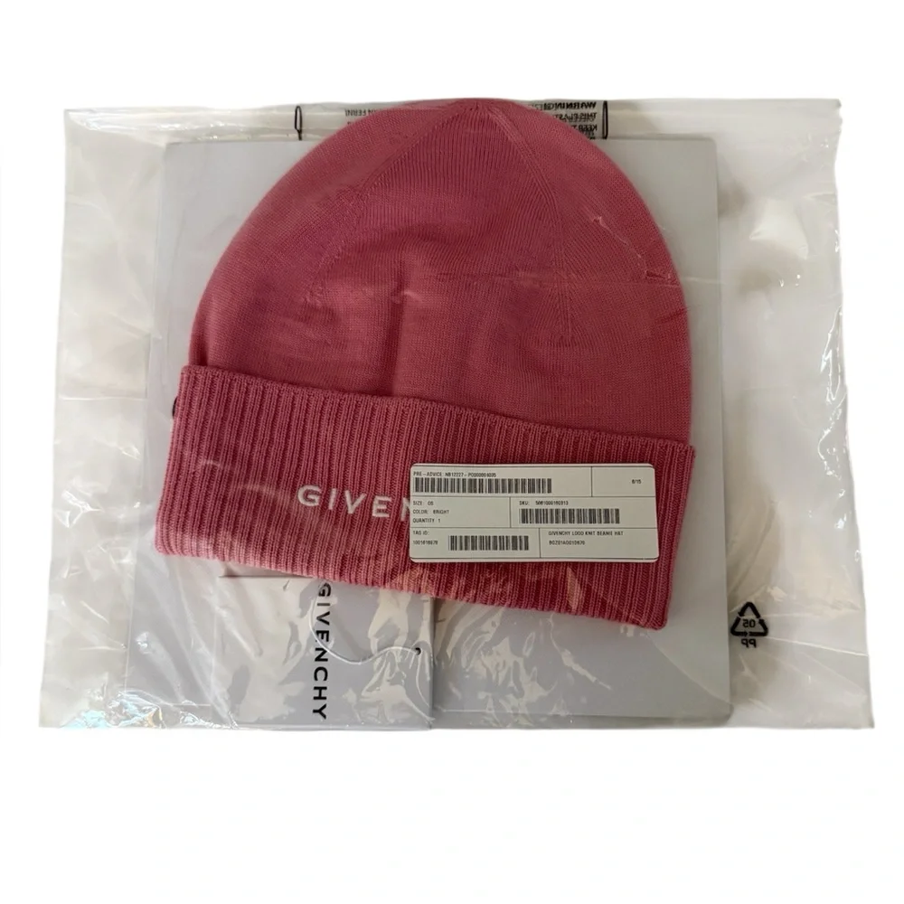 Givenchy Logo Ribbed Wool Beanie –  Rose Knit Hat